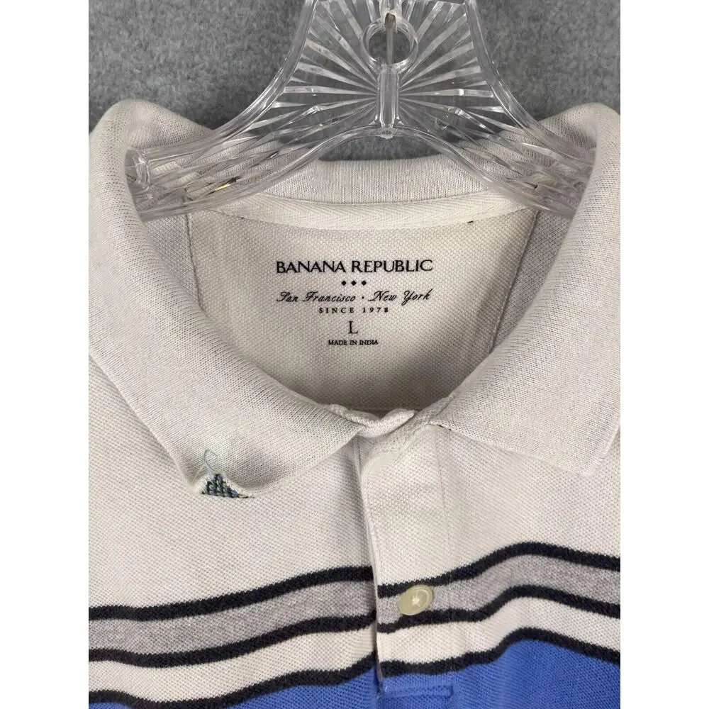 Banana Republic Polo Shirt Men's Size‎ L White Blue Green Color Blocked Retro